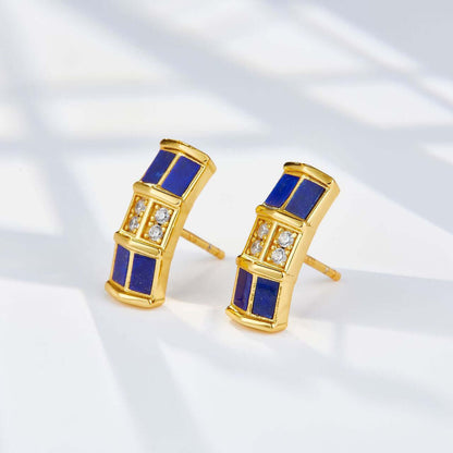 Lapis Lazuli Checkered Stud Earrings
