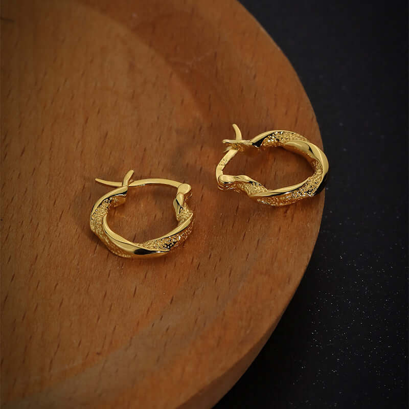 Twisted Irregular Gold Plated  Sterling silver Hoop Earrings