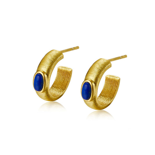 Lapis Lazuli Brushed C-Hoop Earrings