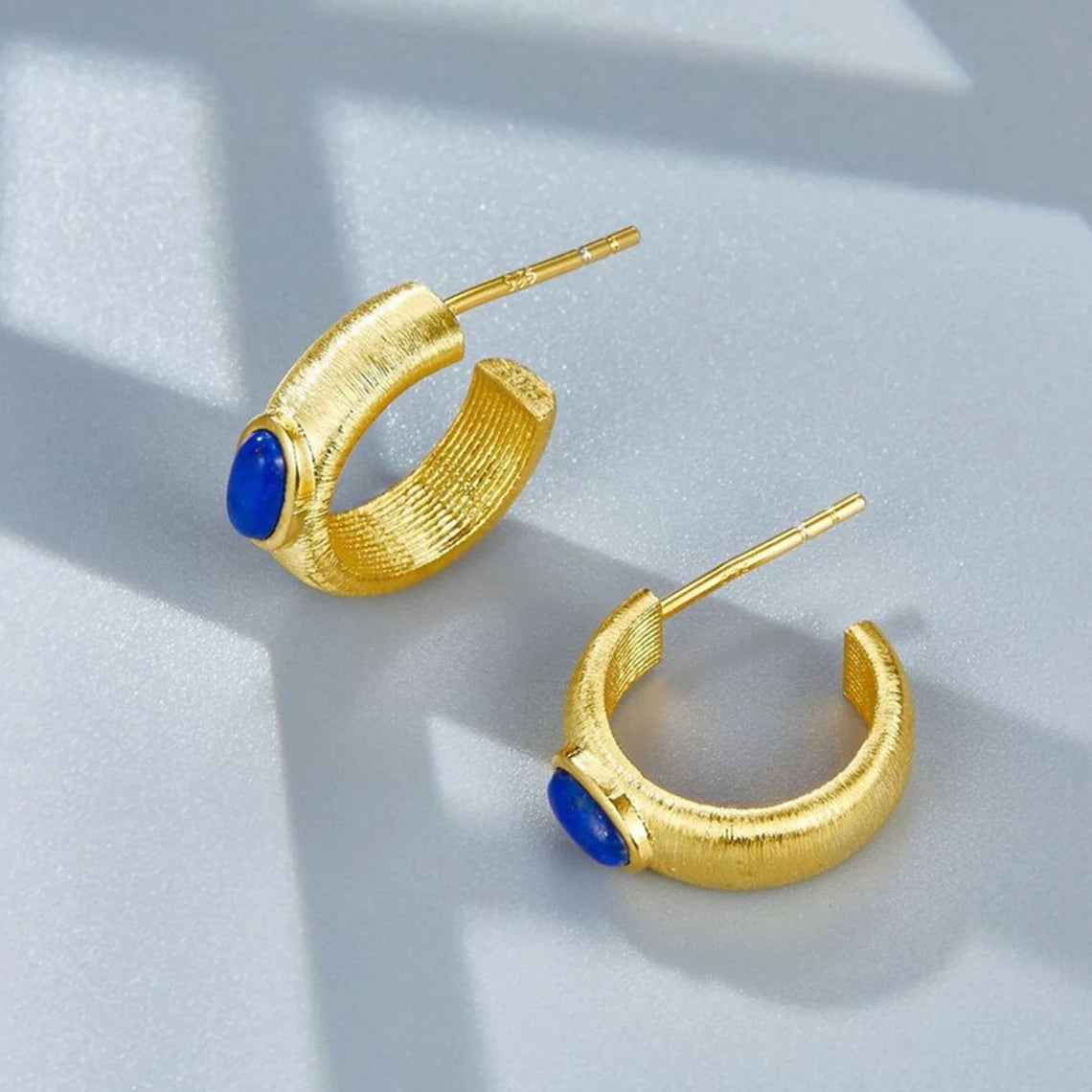 Lapis Lazuli Brushed C-Hoop Earrings