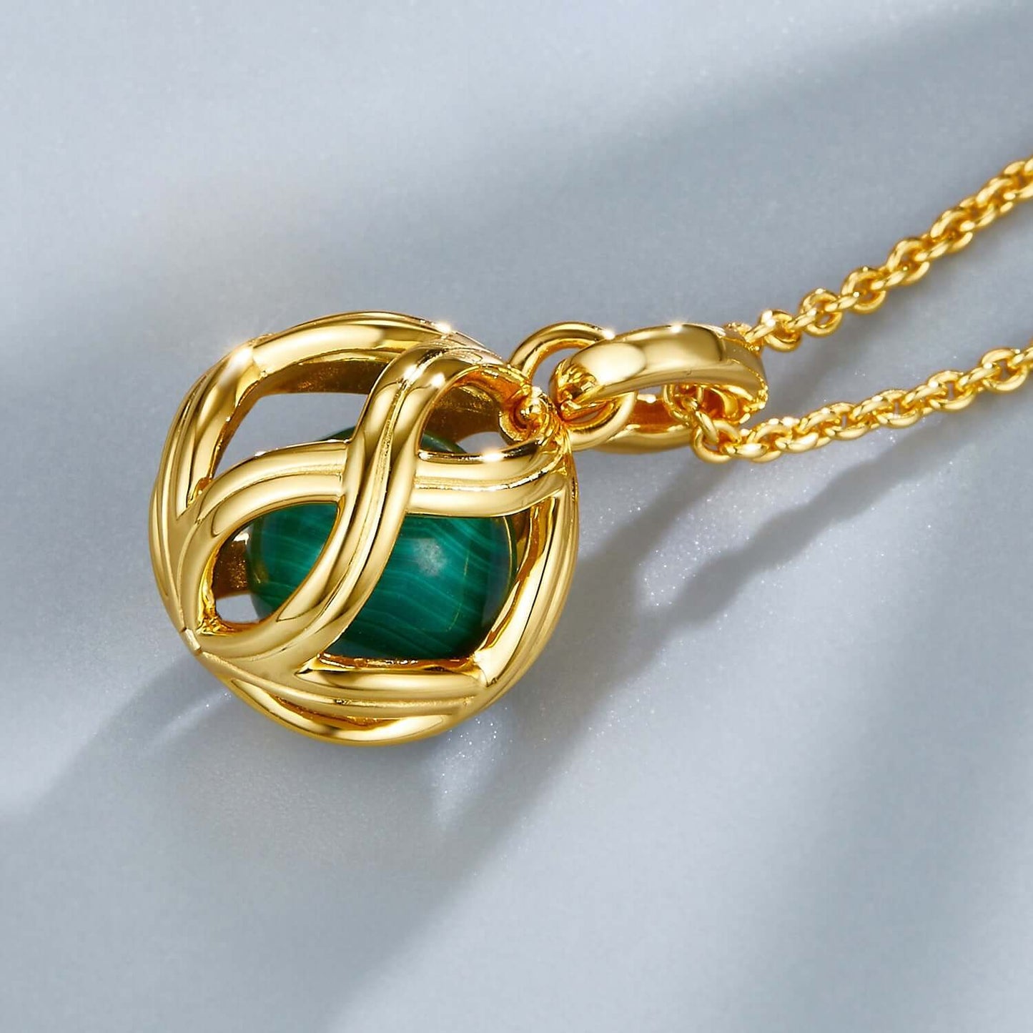 Hollow Ball Malachite Sterling Silver Necklace