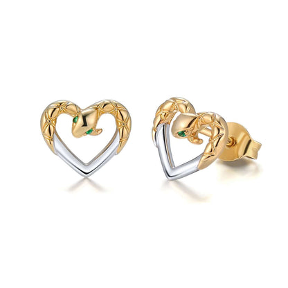  Heart Snake Gold and Silver Stud Earrings Jewelry