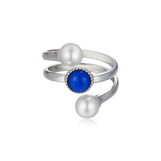 Pearl Lapis Lazuli Spiral Sterling Silver Ring