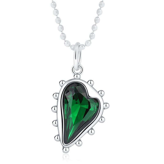 Irregular Heart Green Zircon Sterling Silver Necklace Jewelry