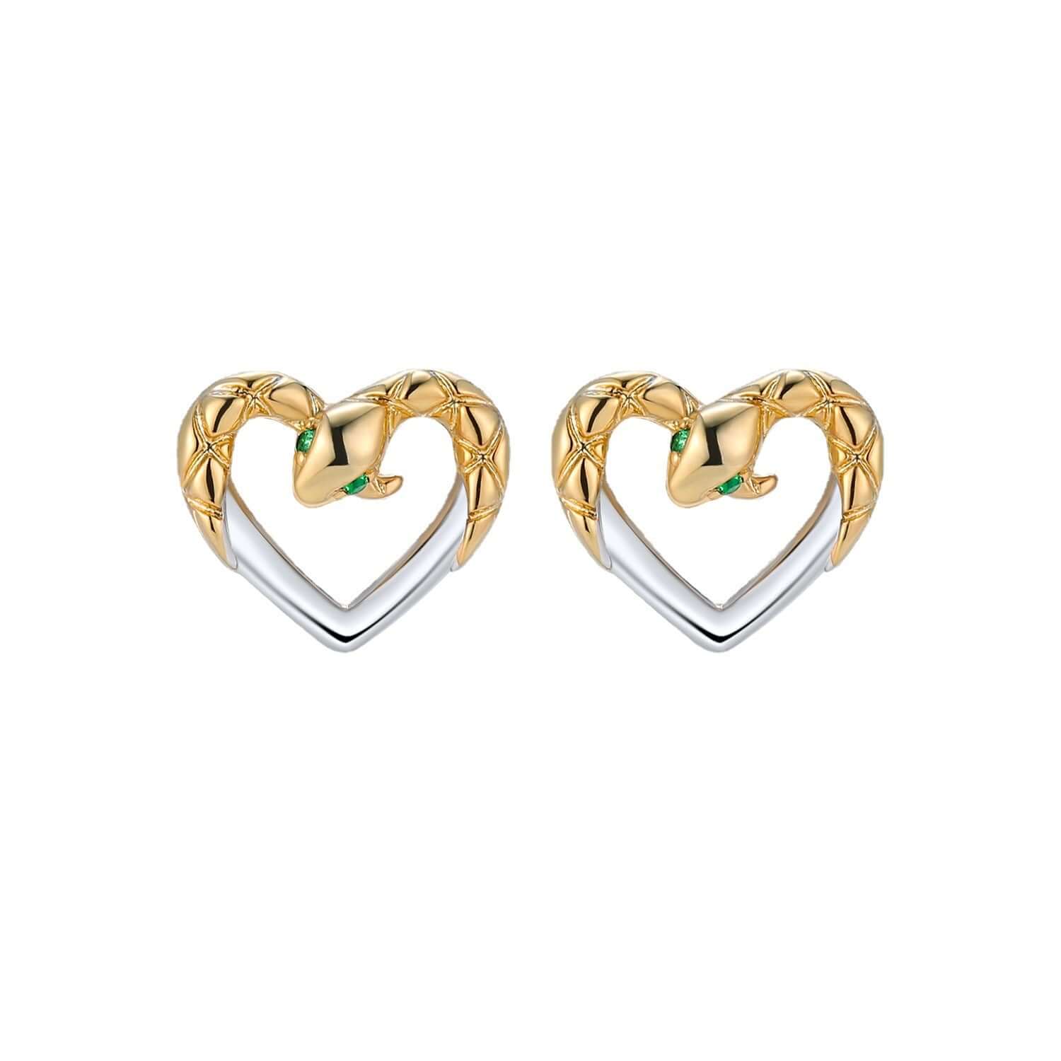 Heart Snake Sterling Silver Stud Earrings