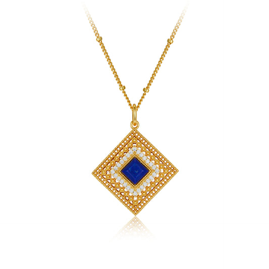 Lapis Lazuli Cube Hollow Necklace