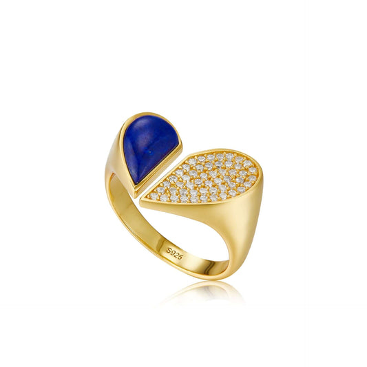 Lapis Lazuli Heart Gold Sterling Silver Ring