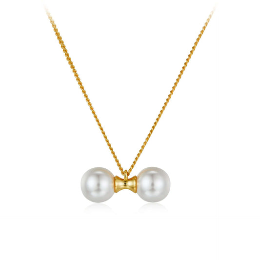 Double Shell Pearl Bow Tie Sterling Silver Necklace