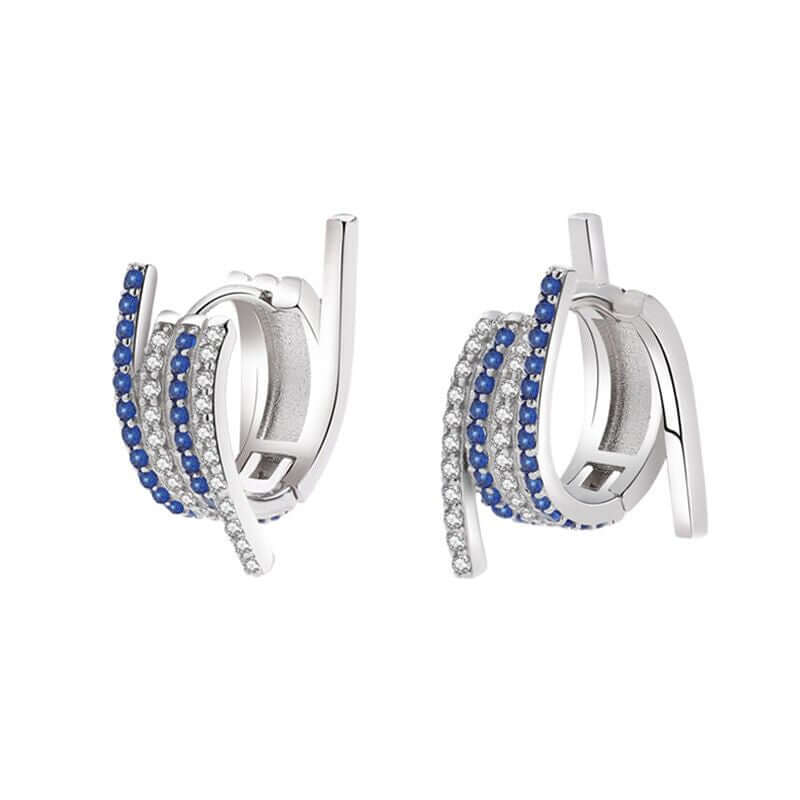 Line Blue and white zirconia Hoop Huggie Earrings