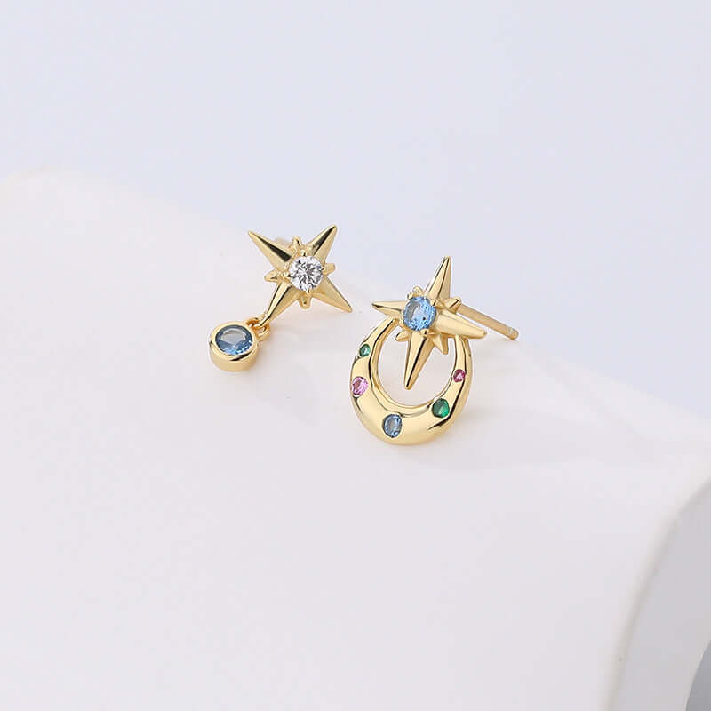 North Star Sterling Silver Asymmetric Stud Earrings