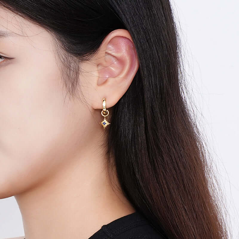 Starburst Drop Charm Huggie Earrings for Women