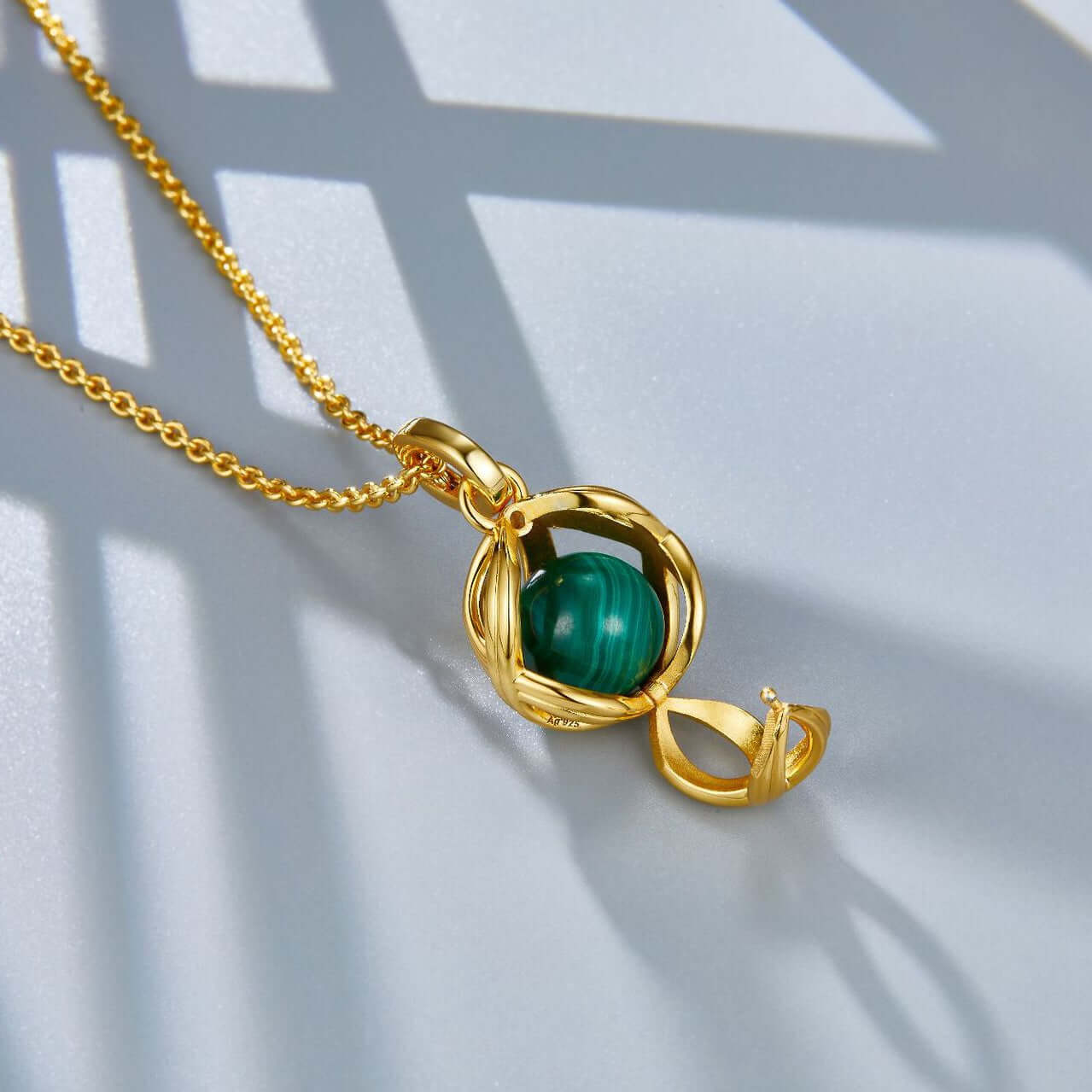 Hollow Ball Malachite Sterling Silver Necklace