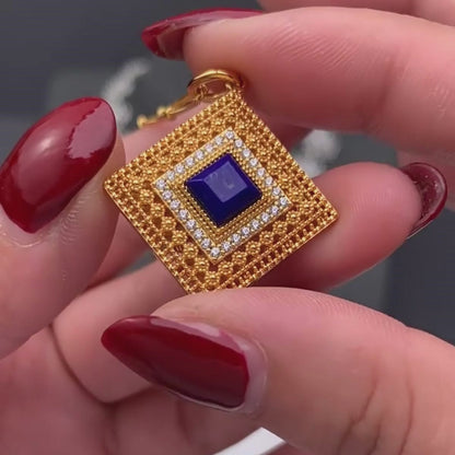Lapis Lazuli Cube Hollow Necklace